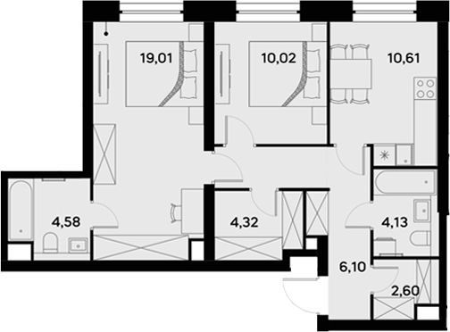 Планировка — UltimaCity, 2-комн., 65 м²
