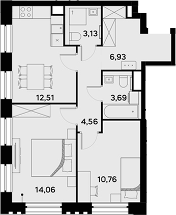 Планировка — UltimaCity, 2-комн., 56 м²