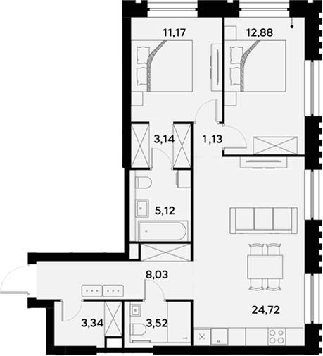 Планировка — UltimaCity, 3-комн., 73 м²