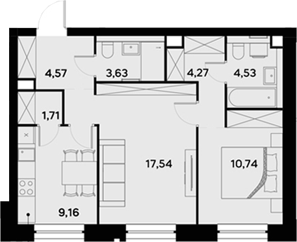 Планировка — UltimaCity, 2-комн., 56 м²