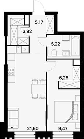 Планировка — UltimaCity, 2-комн., 52 м²