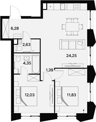 Планировка — UltimaCity, 3-комн., 63 м²