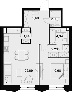 Планировка — UltimaCity, 2-комн., 57 м²