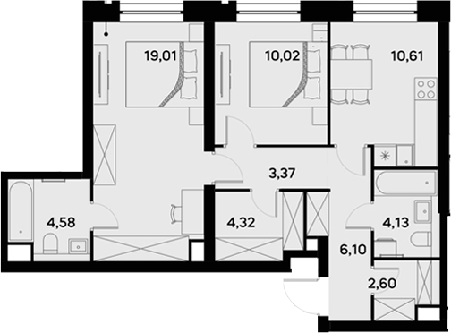Планировка — UltimaCity, 2-комн., 65 м²
