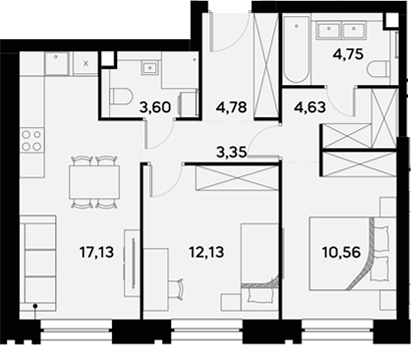 Планировка — UltimaCity, 3-комн., 61 м²