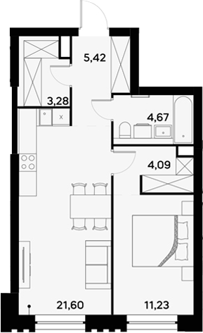 Планировка — UltimaCity, 2-комн., 50 м²