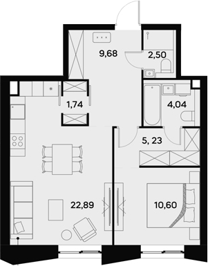 Планировка — UltimaCity, 2-комн., 57 м²