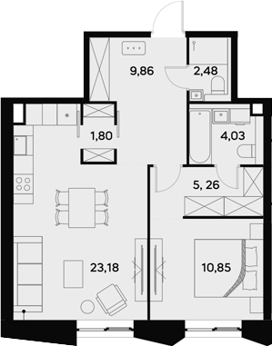 Планировка — UltimaCity, 2-комн., 57 м²