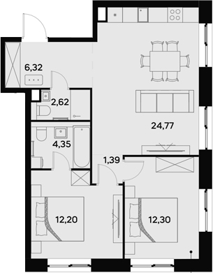 Планировка — UltimaCity, 3-комн., 64 м²