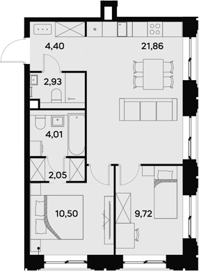 Планировка — UltimaCity, 3-комн., 55 м²