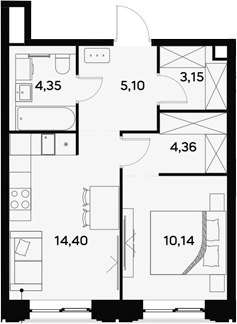 Планировка — UltimaCity, 1-комн., 42 м²