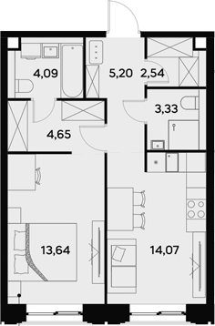 Планировка — UltimaCity, 1-комн., 48 м²