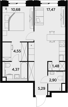 Планировка — UltimaCity, 2-комн., 47 м²