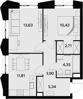 Планировка — UltimaCity, 2-комн., 52 м²