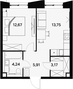 Планировка — UltimaCity, 1-комн., 40 м²