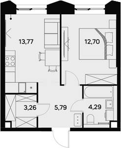 Планировка — UltimaCity, 1-комн., 40 м²