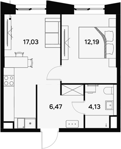 Планировка — UltimaCity, 2-комн., 40 м²