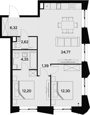 Планировка — UltimaCity, 3-комн., 64 м²