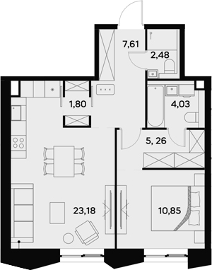 Планировка — UltimaCity, 2-комн., 55 м²