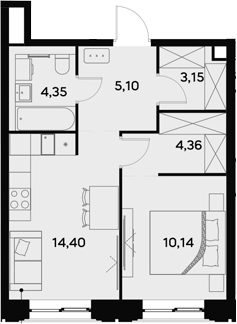 Планировка — UltimaCity, 1-комн., 42 м²