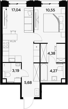 Планировка — UltimaCity, 2-комн., 45 м²