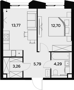 Планировка — UltimaCity, 1-комн., 40 м²
