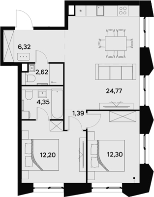 Планировка — UltimaCity, 3-комн., 64 м²