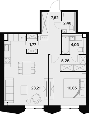 Планировка — UltimaCity, 2-комн., 55 м²