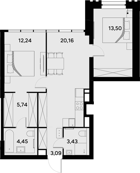 Планировка — UltimaCity, 3-комн., 63 м²