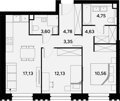 Планировка — UltimaCity, 3-комн., 61 м²