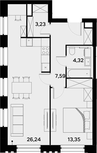 Планировка — UltimaCity, 2-комн., 55 м²