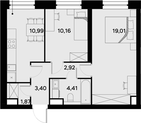 Планировка — UltimaCity, 2-комн., 53 м²