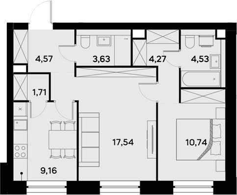 Планировка — UltimaCity, 2-комн., 56 м²