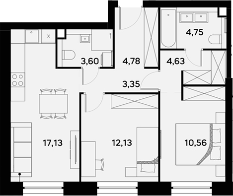 Планировка — UltimaCity, 3-комн., 61 м²