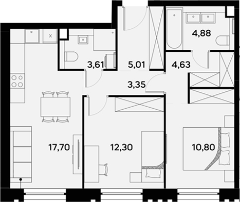 Планировка — UltimaCity, 3-комн., 62 м²