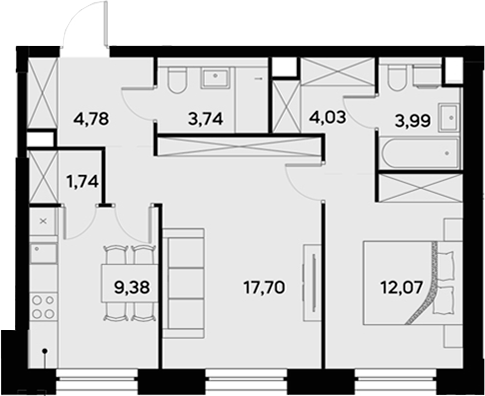 Планировка — UltimaCity, 2-комн., 57 м²