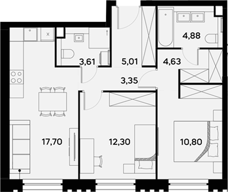 Планировка — UltimaCity, 3-комн., 62 м²