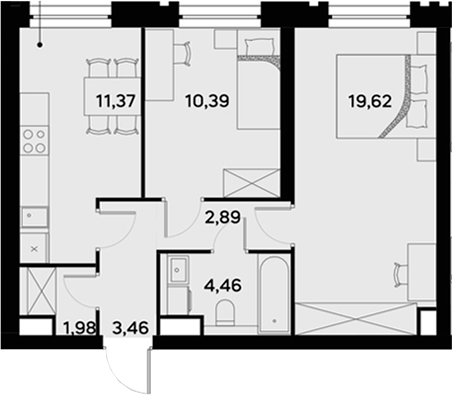 Планировка — UltimaCity, 2-комн., 54 м²