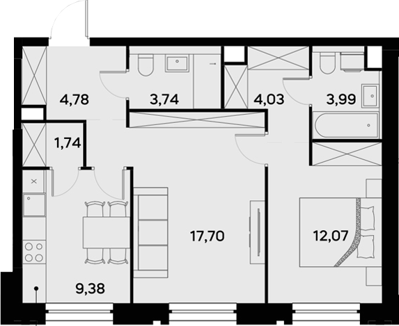 Планировка — UltimaCity, 2-комн., 57 м²