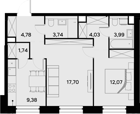 Планировка — UltimaCity, 2-комн., 57 м²