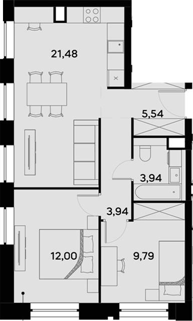 Планировка — UltimaCity, 3-комн., 57 м²
