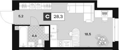 Планировка — ЮТУ, Студия, 28 м²