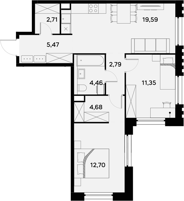 Планировка — UltimaCity, 3-комн., 64 м²