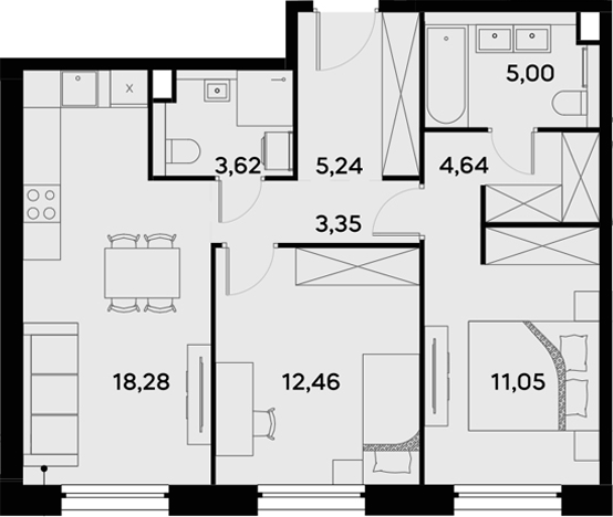 Планировка — UltimaCity, 3-комн., 64 м²