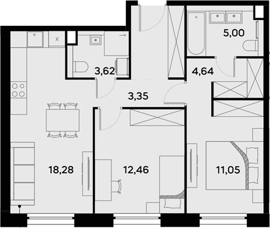 Планировка — UltimaCity, 3-комн., 64 м²