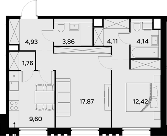 Планировка — UltimaCity, 2-комн., 59 м²