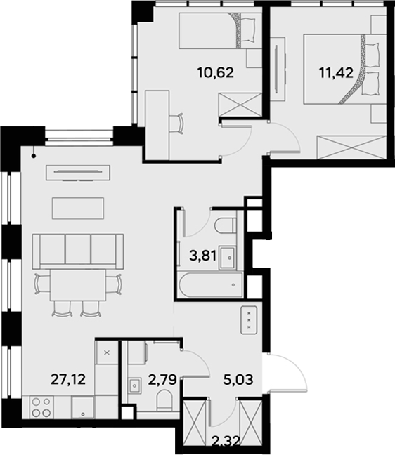 Планировка — UltimaCity, 3-комн., 63 м²