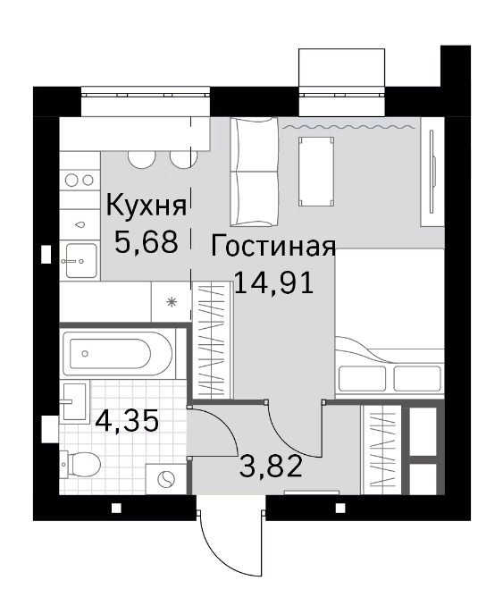 Планировка — Жаворонки Клаб, Студия, 29 м²