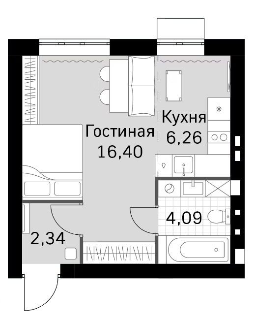 Планировка — Жаворонки Клаб, Студия, 29 м²