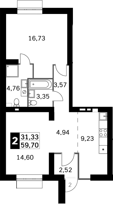 Планировка — Жаворонки Клаб, 2-комн., 60 м²